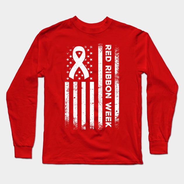 Red Ribbon Week Shirt American Flag Vintage Distressed Long Sleeve T-Shirt by larfly